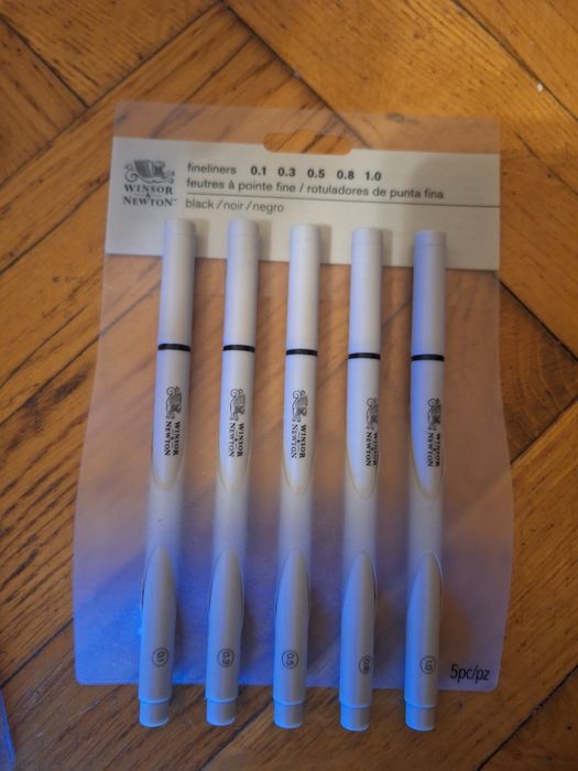 Winsor & Newton Fineliners – zestaw 5 grubości (0.1–1.0), nowe