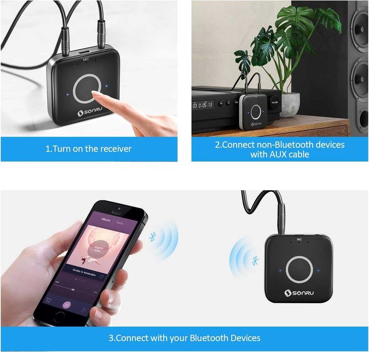Bezprzewodowy Odbiornik Bluetooth 5.0 Adapter SR-B7 SONRU do Samochodu