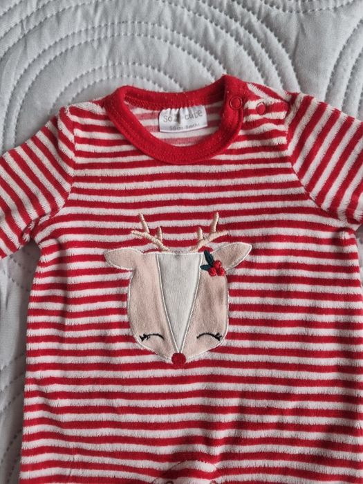 Pajacyk welurowy, śpioszki So cute, rozmiar 56, świąteczny wzór