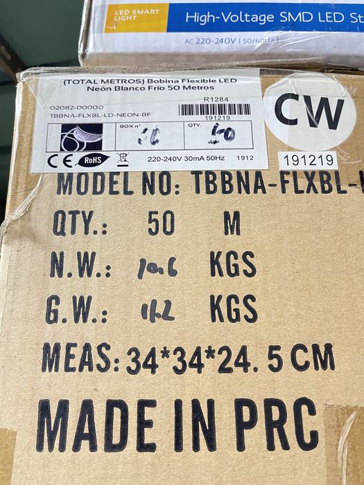 Fita LED 220V SMD5050, 60Led/m, bobina 50 metros, Branco frio