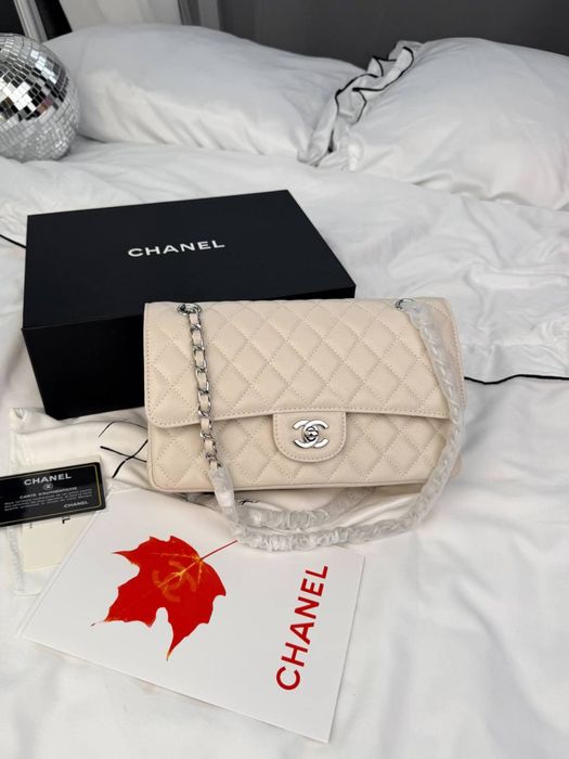 Сумка Chanel Classic Flap 25  Caviar  Hardware / сумка Шанель 25 см ікра, біла (молочна)