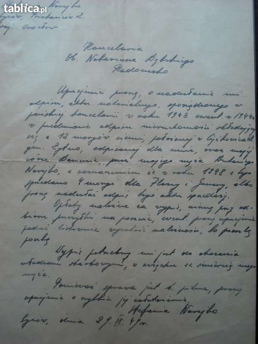 stare pismo prawnicze - Radomsko 1949