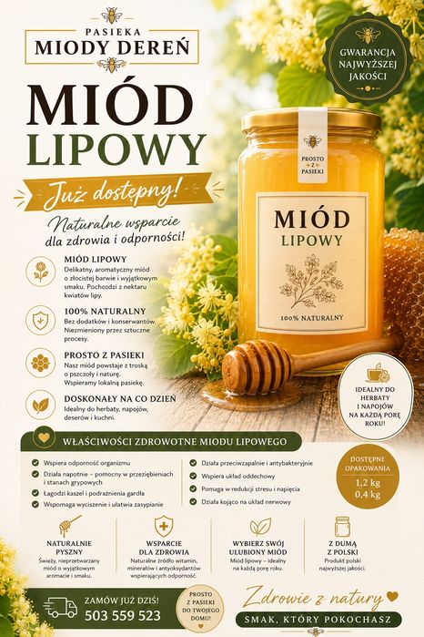 Miód lipowy 1.2kg 0.9l