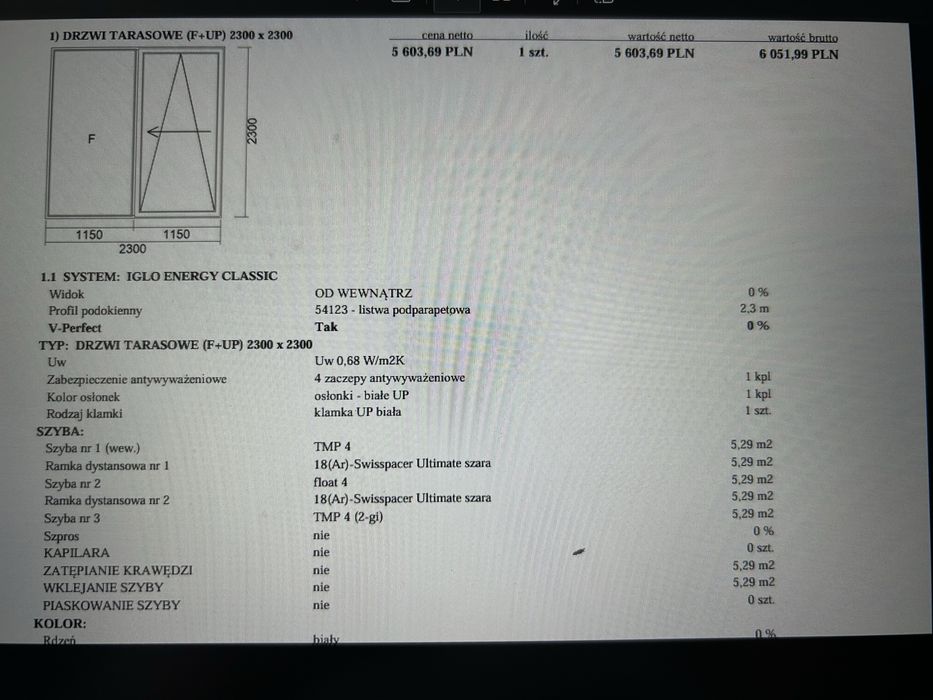 Drzwi tarasowe 2300 x 2300