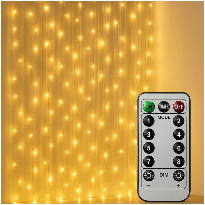 KURTYNA świetlna 300 LED 3x3m pilot 8 trybów