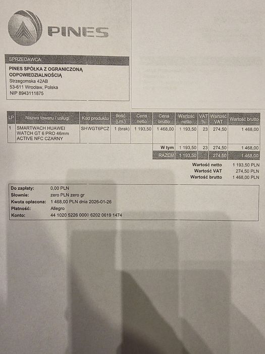 Smartwatch Huawei GT 6 pro  OKAZJIA  NOWY