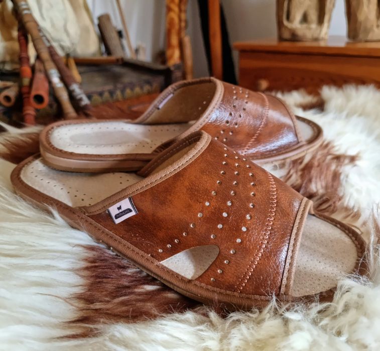 Pantofle Kapcie Męskie Podhalove Góralskie Skórzane Klapki Ciapy Laczk