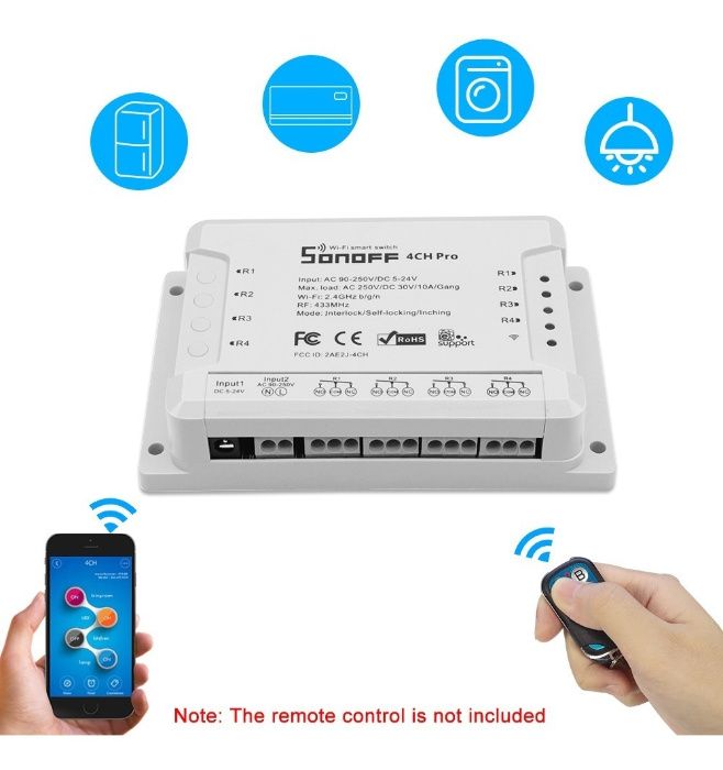 Comutador Wi-fi Sonoff 4ch Pro R2 Rf 433mhz