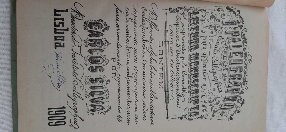CARLOS SILVA Paleographo Leitura manuscripta 1909 Livro escolar antigo
