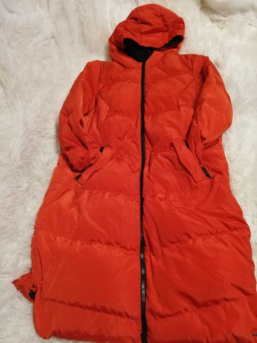 czerwony płaszcz puchowy Solar L XL długa kurtka puchowa oversize