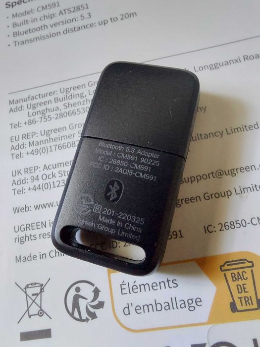 Адаптер Bluetooth USB UGREEN CM591 Bluetooth 5.3 Black