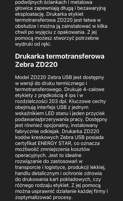 Drukarka zebra termotransferowa +2 nowe rolki kalki