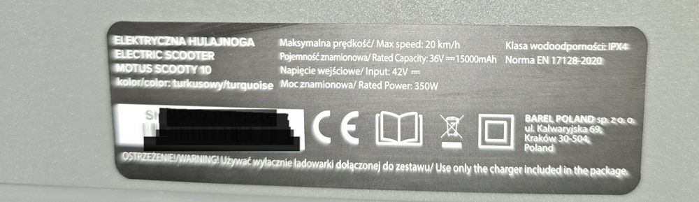 Hulajnoga elektryczna MOTUS Scooty 10 Gen 6 65km 350W 10" Szara 2025