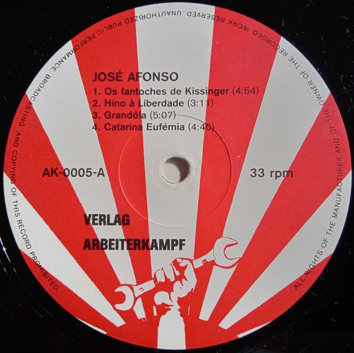 José Afonso	- - - - -		A Luta Continua (Solidarität Mit Den ... 	- 	LP