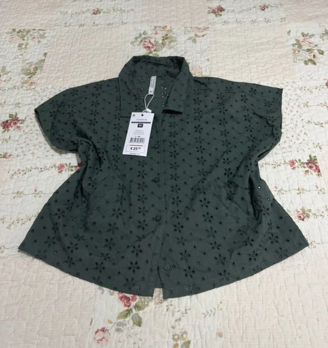 Camisa verde bordado Inglês da Tiffosi