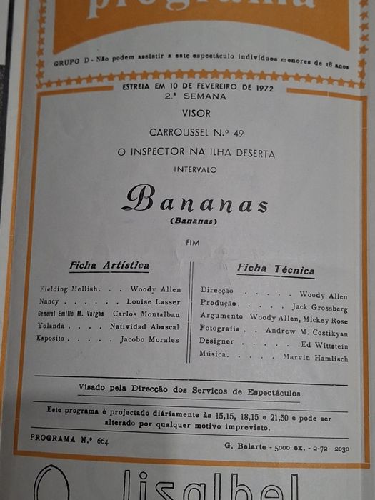 Programa antigo são Jorge Woody Allen Bananas