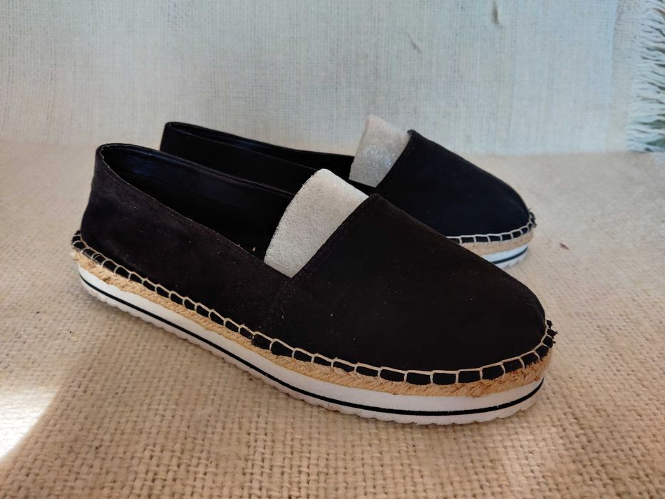 Espadryle damskie, półbuty czarne z eleganckiego materiału