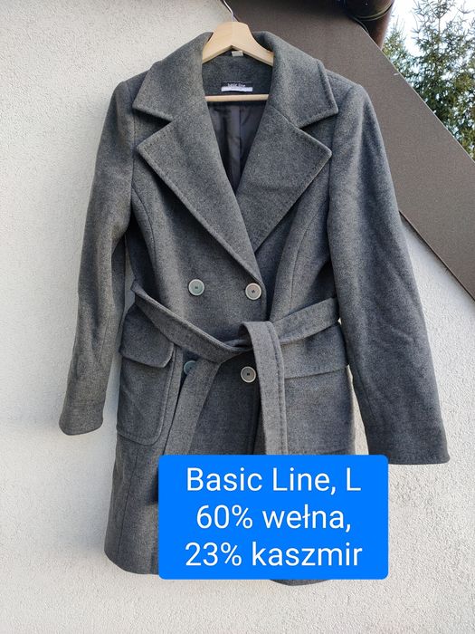 Basic Line szary płaszczyk wełna/kaszmir L