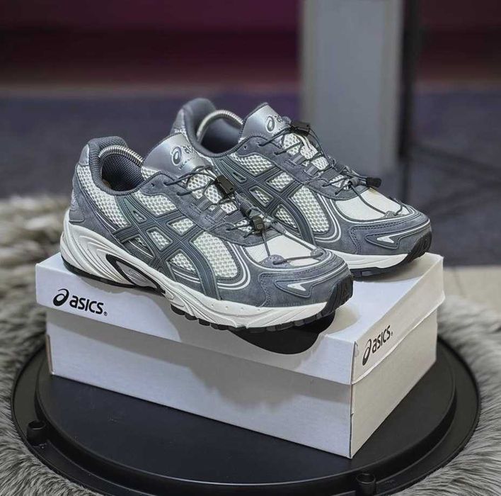 Мужские кроссовки Асикс серые замшевые сеточка Asics