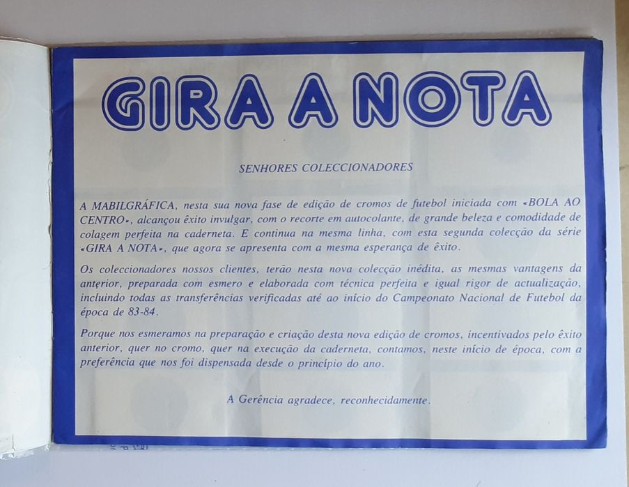 Caderneta Completa Gira A Nota - MABILgráfica.

Bom Estado.
