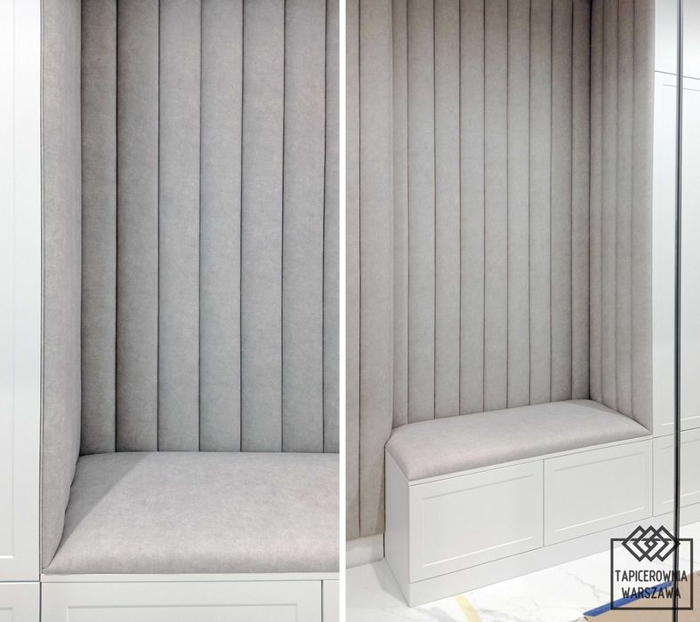Tapicerowane panele zabudowa wnęki łóżko szafy tapicer Warszawa
