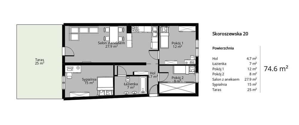 4-pokojowe z dużym tarasem 25m² i garażem - Ursus Skorosze