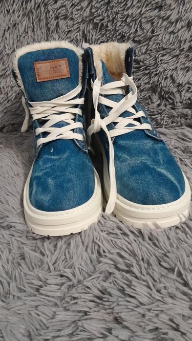 Kozaki ocieplane zimowe koonexy jeansowe niebieskie 41 wkładka 26 cm