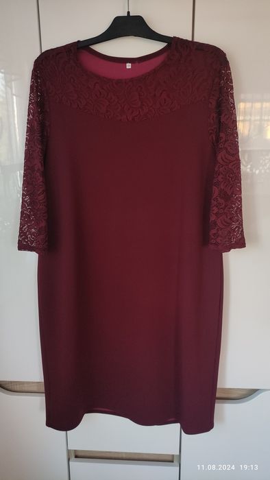 Bordowa klasyczna sukienka r 48 50