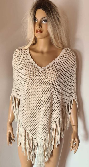 ICHI Pareo narzutka plażowa ponczo na plażę na strój ażurowe frędzle
