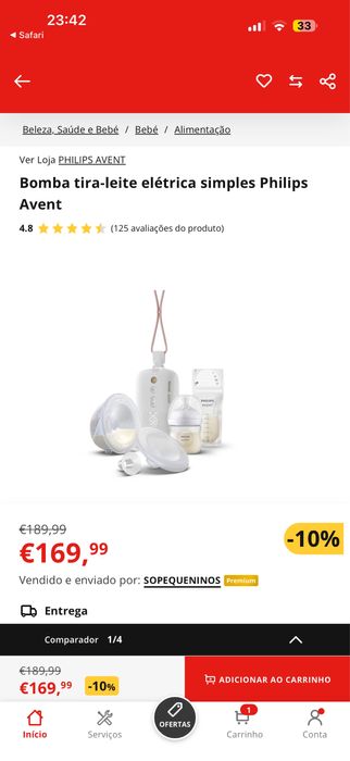 Bomba extratora de leite mãos livres Philips AVENT (com garantia)