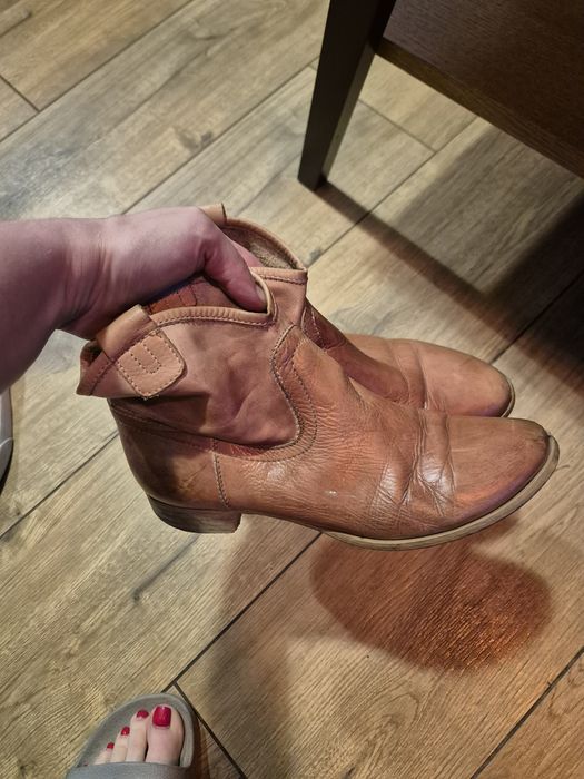Botki niskie kowbojki skórzane