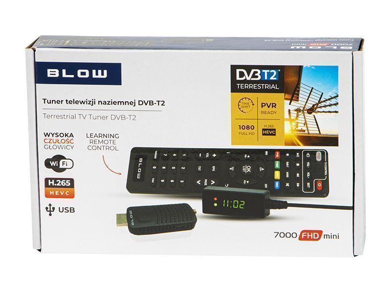 Tuner DVB-T2 BLOW 7000FHD MINI H.265 HEVC + antena pokojowa