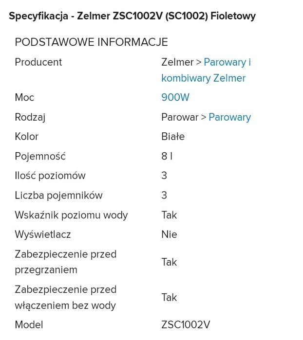 Parowar Zelmer fioletowy ZSC1002V