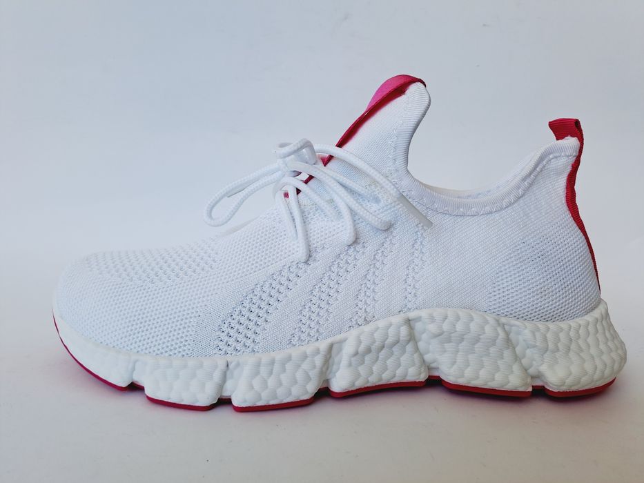 Obuwie, buty sportowe, siatka, slip on, biało-różowe