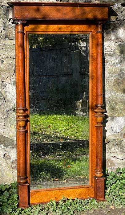 Klasyczne eklektyczne duże lustro w drewnianej ramie XIX-XX vintage