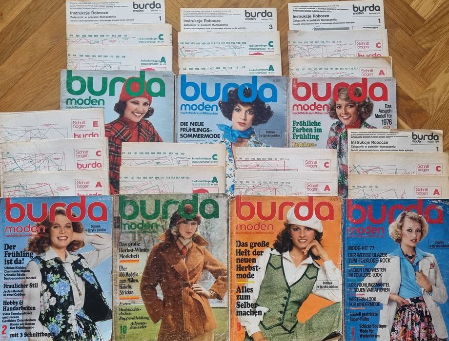 Burdy z lat 1970 z kompletnymi wykrojami