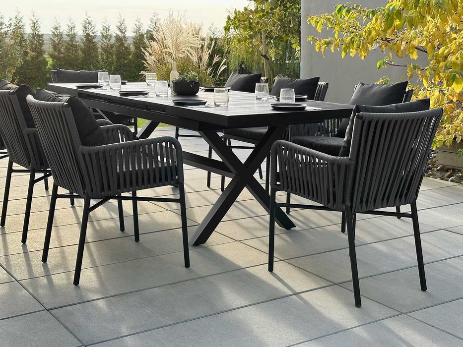 Fotel Krzesło Ogrodowe Sznurek Plecione do Ogrodu Taras Balkon CZARNE