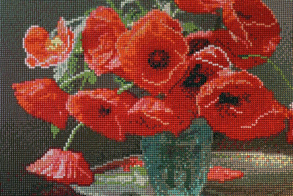 Готова картина діамантова мозаїка "Червоні маки" 40х50см