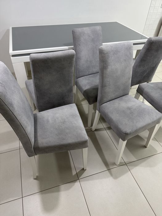 Mesa de sala em madeira lacada branca nova + conjunto de 6 cadeiras