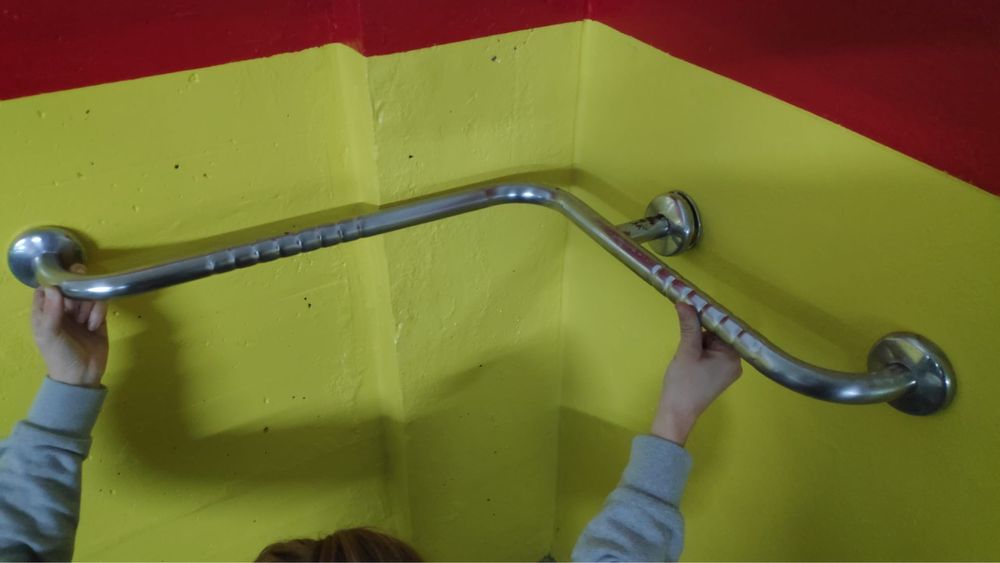 Barra de apoio em inox 90 graus Pega aço inoxidável para poliban duche