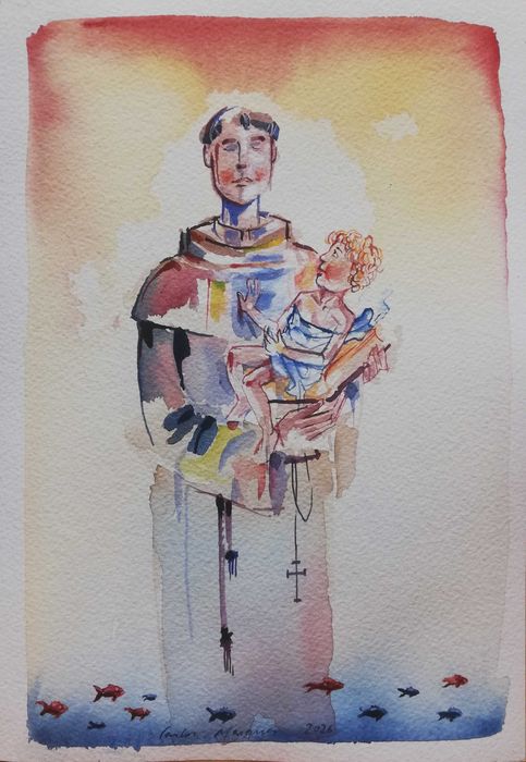Aguarela. Santo António. Original de Carlos Marques