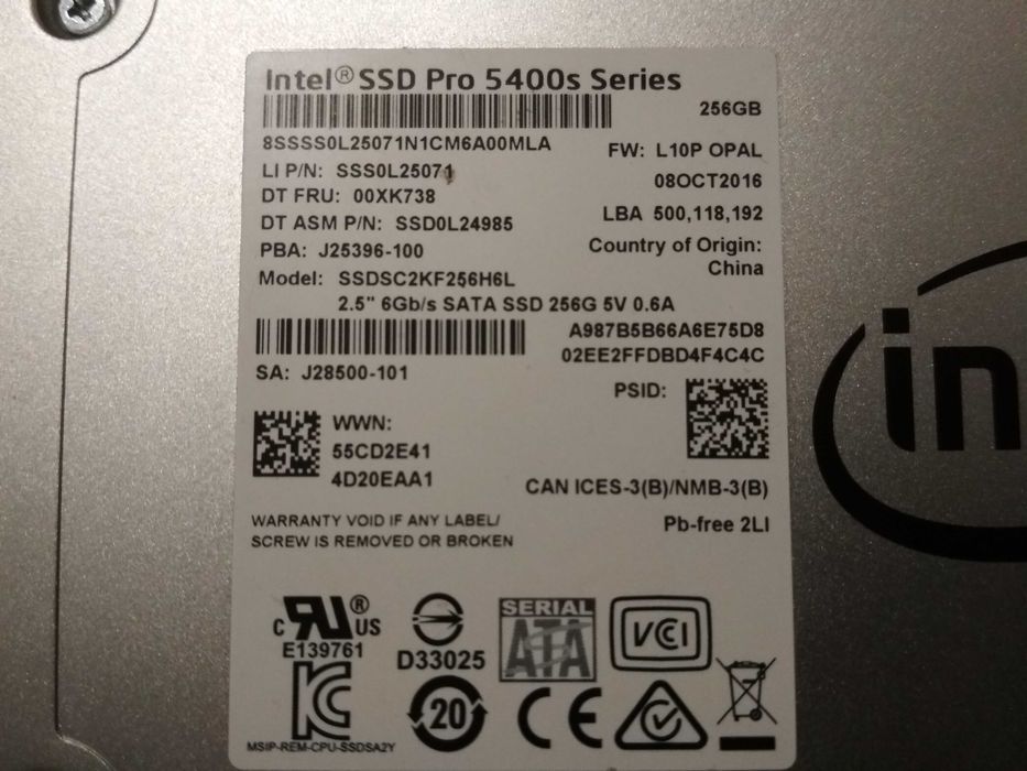 SSD Intel PRO 5400s  256 Gb (восстановление)