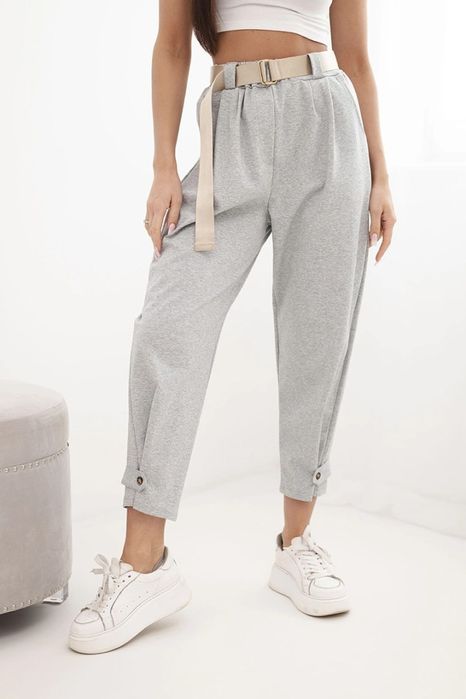 Spodnie damskie Summer Punto szary melanż elastyczny pas modne