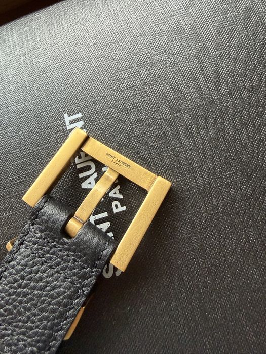 Ysl pasek Saint Laurent Cassandre Grained Leather Belt -90 cm