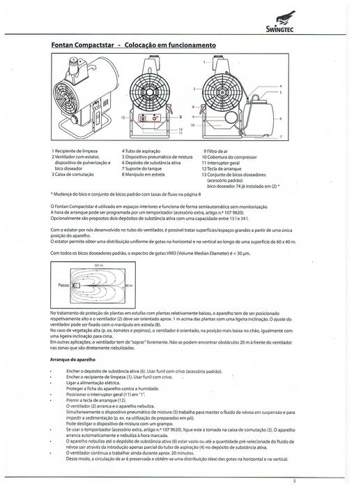 Nebulizador elétrico para aplicação de biocidas e fitofarmacêuticos