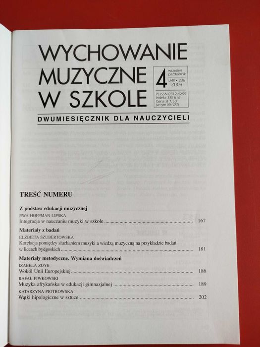 Wychowanie muzyczne w Szkole nr 4/2003, wrzesień-październik 2003