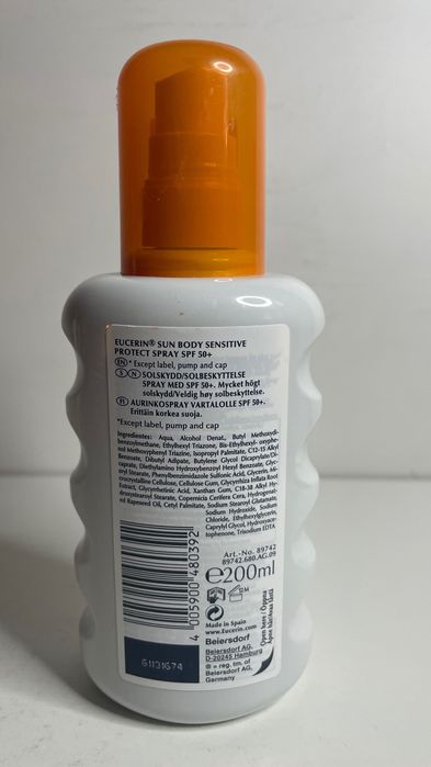 (121) Eucerin Sun Protection Sensitive Protect, spray ochronny do twarzy i ciała SPF50+, 200ml