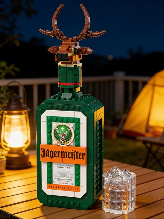 Набір LEGO у вигляді пляшки Jägermeister деталізований лего Егермейстер з головою оленя та рюмкою