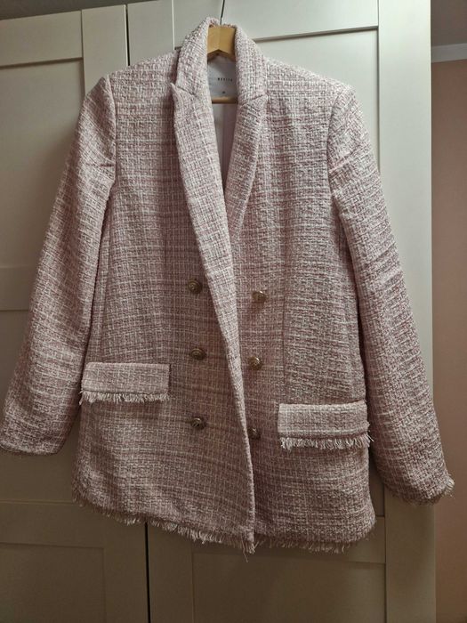 103. Różowa tweedowa marynarka mohito 38/M