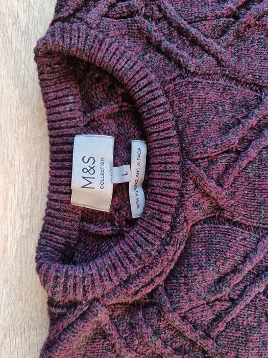 Sweter męski M&S roz. L merino and alpaca bordowy